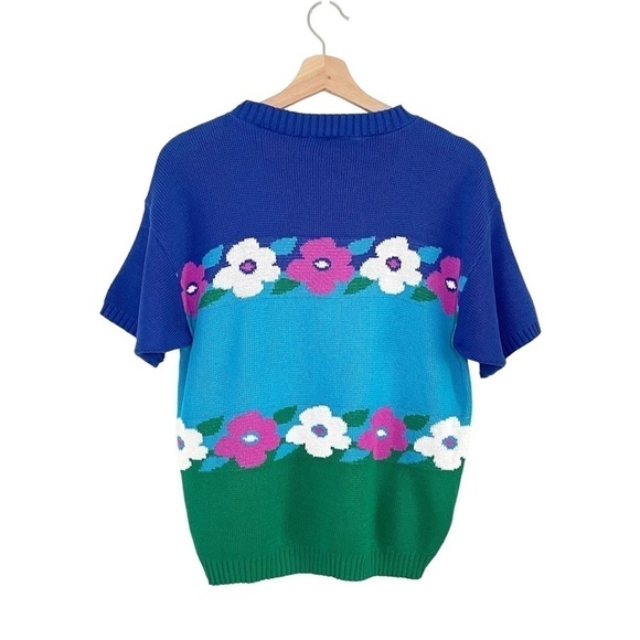 Vintage Cristin Stevens 80’s 90’s Floral Knit Short Sleeve Sweater Top - Picture 2 of 14